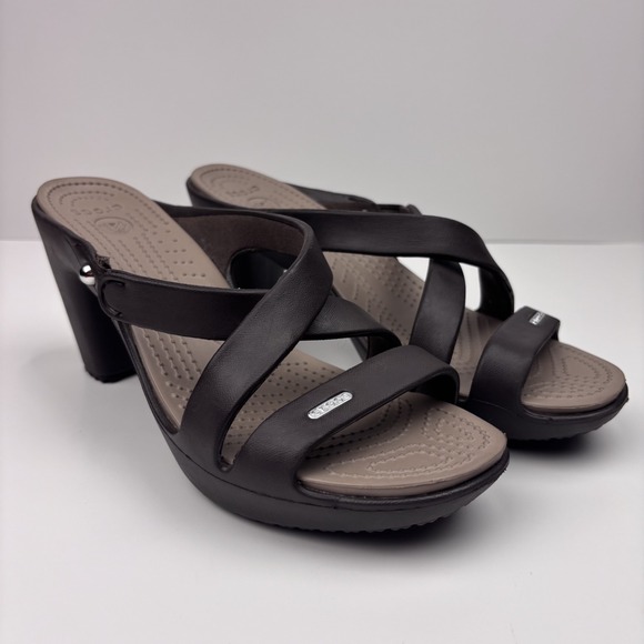 Crocs Cyprus IV Wedge Sandals Women's Size 10 Espresso Brown Comfort Heels 14558 - Picture 14 of 16